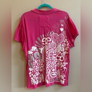 Red Marc Ecko Y2K Pink Graphic Print Short Sleeve T-Shirt Top Casual Tee Shirt